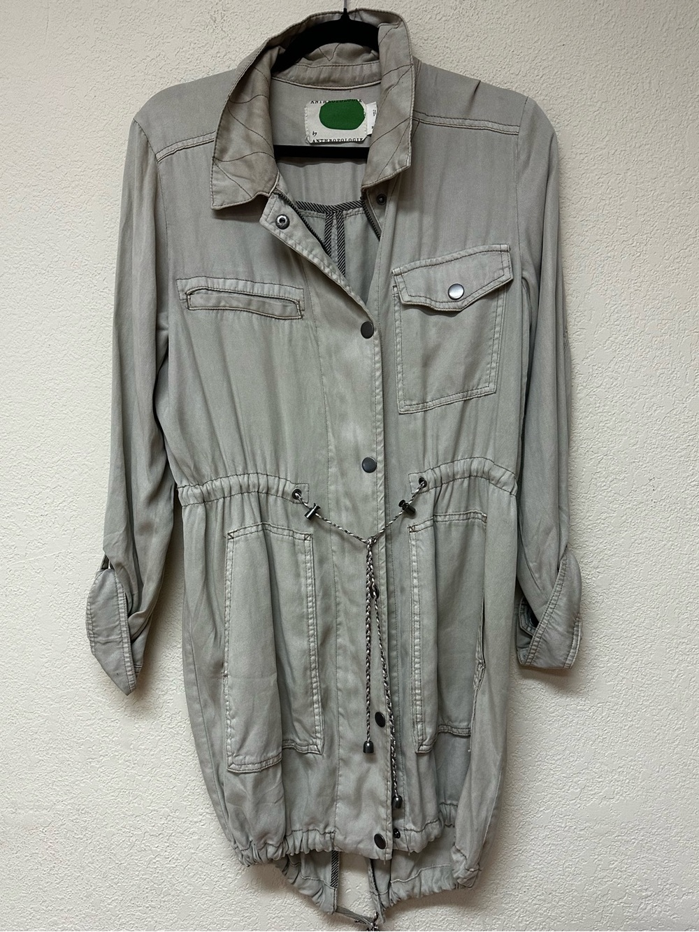 Anthropologie Light Gray Drawstring Waist Utility Jacket size M